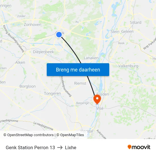 Genk Station Perron 13 to Lixhe map