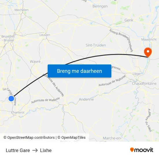 Luttre Gare to Lixhe map