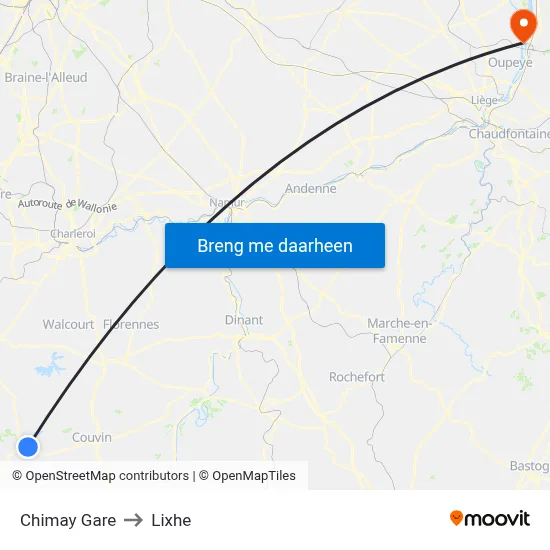 Chimay Gare to Lixhe map