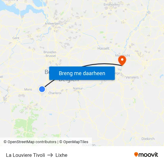 La Louviere Tivoli to Lixhe map