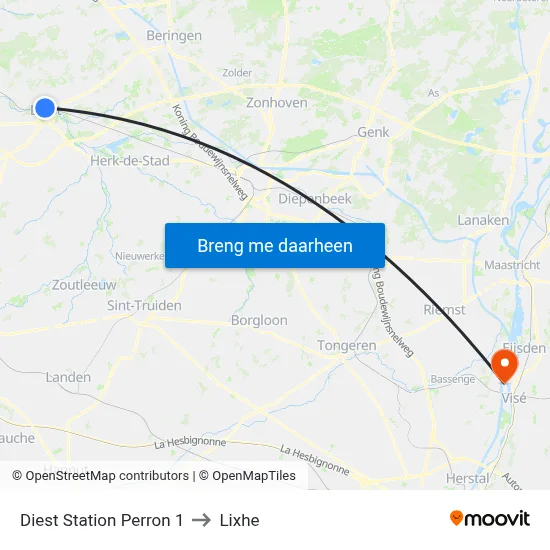 Diest Station Perron 1 to Lixhe map