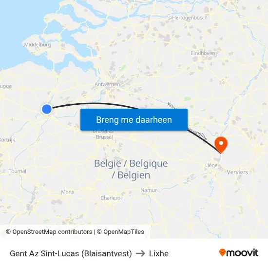 Gent Az Sint-Lucas (Blaisantvest) to Lixhe map