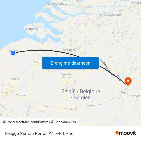 Brugge Station Perron A1 to Lixhe map