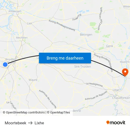 Moortebeek to Lixhe map