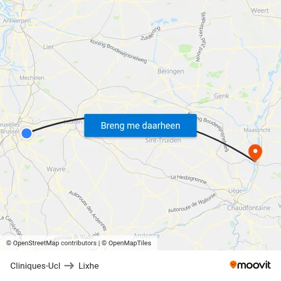 Cliniques-Ucl to Lixhe map