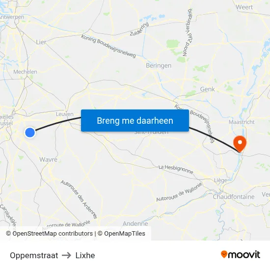 Oppemstraat to Lixhe map