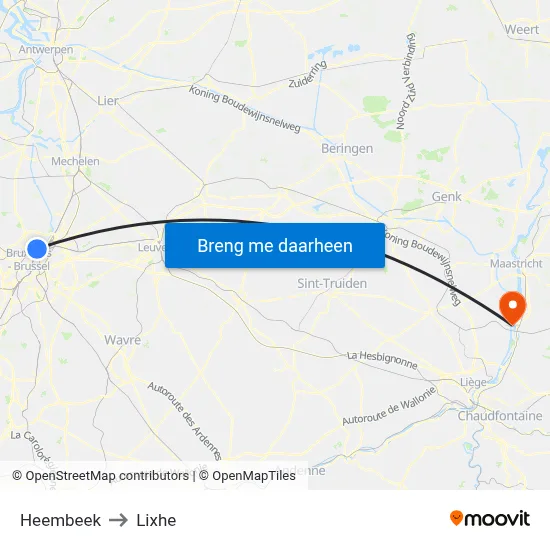 Heembeek to Lixhe map