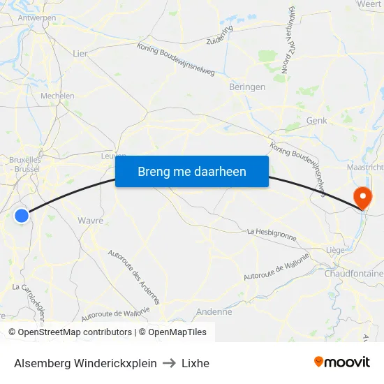 Alsemberg Winderickxplein to Lixhe map