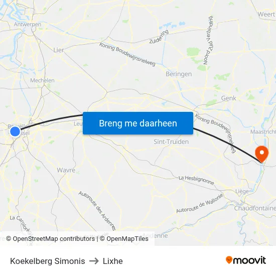 Koekelberg Simonis to Lixhe map