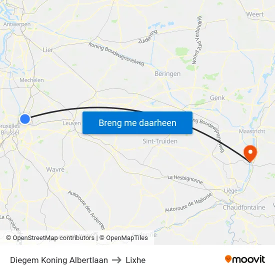 Diegem Koning Albertlaan to Lixhe map