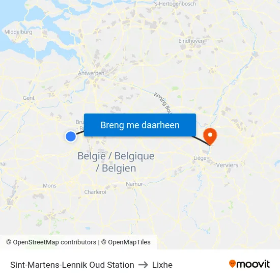 Sint-Martens-Lennik Oud Station to Lixhe map
