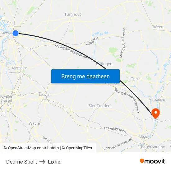 Deurne Sport to Lixhe map