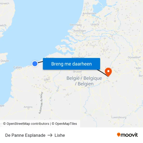 De Panne Esplanade to Lixhe map