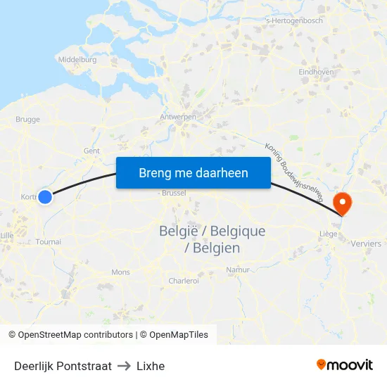 Deerlijk Pontstraat to Lixhe map