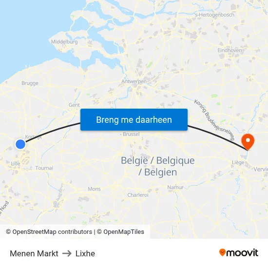 Menen Markt to Lixhe map