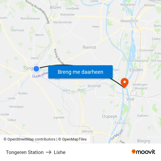 Tongeren Station to Lixhe map