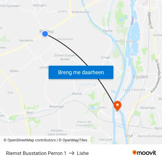 Riemst Busstation Perron 1 to Lixhe map