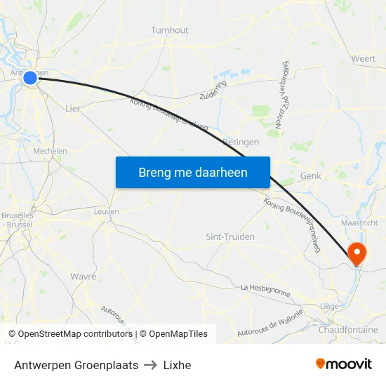 Antwerpen Groenplaats to Lixhe map