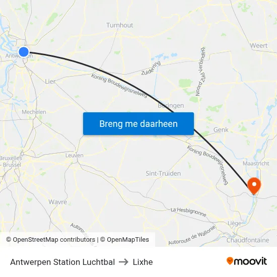 Antwerpen Station Luchtbal to Lixhe map