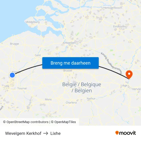 Wevelgem Kerkhof to Lixhe map