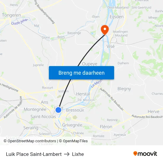Luik Place Saint-Lambert to Lixhe map