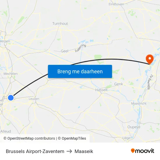 Brussels Airport-Zaventem to Maaseik map