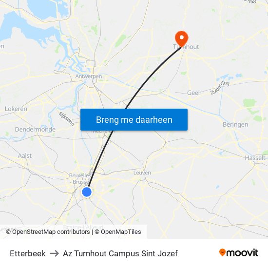 Etterbeek to Az Turnhout Campus Sint Jozef map