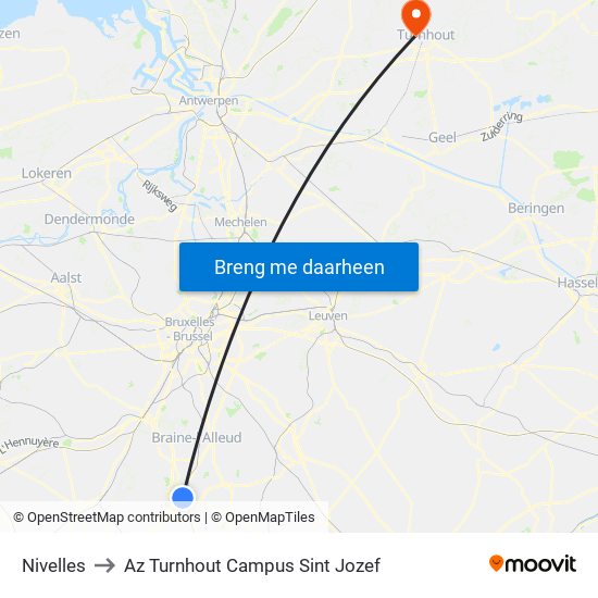 Nivelles to Az Turnhout Campus Sint Jozef map