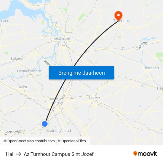 Hal to Az Turnhout Campus Sint Jozef map