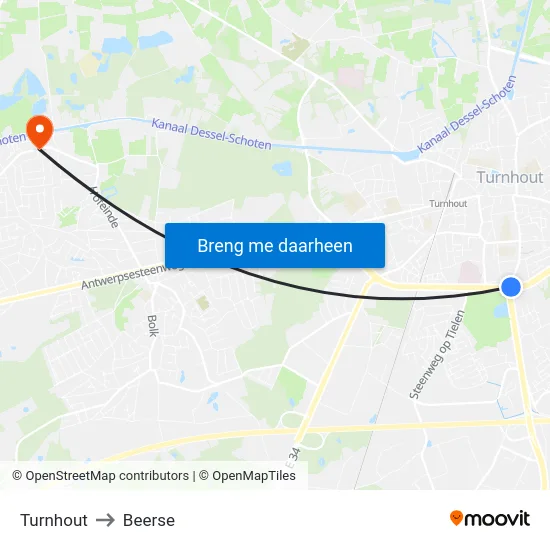 Turnhout to Beerse map