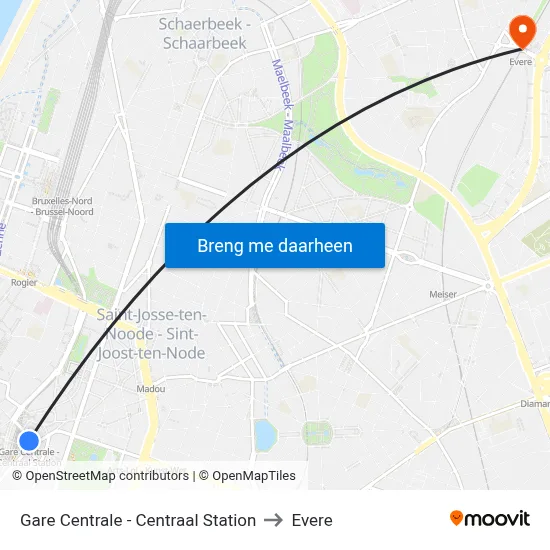 Gare Centrale - Centraal Station to Evere map