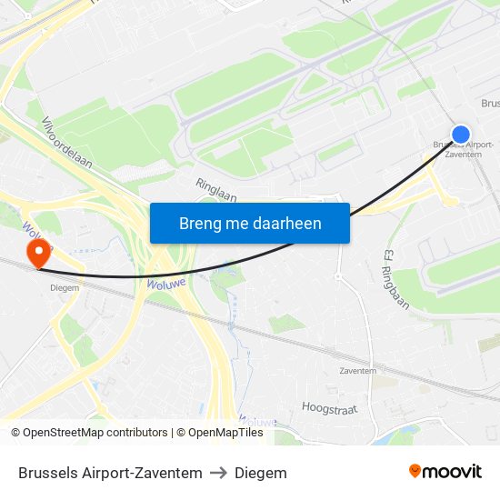 Brussels Airport-Zaventem to Diegem map