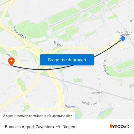 Brussels Airport-Zaventem to Diegem map