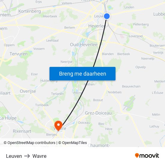Leuven to Wavre map