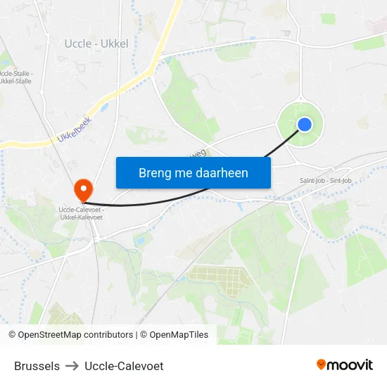 Brussels to Uccle-Calevoet map