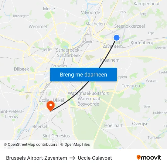 Brussels Airport-Zaventem to Uccle-Calevoet map