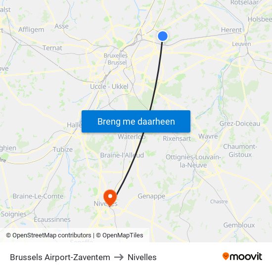 Brussels Airport-Zaventem to Nivelles map