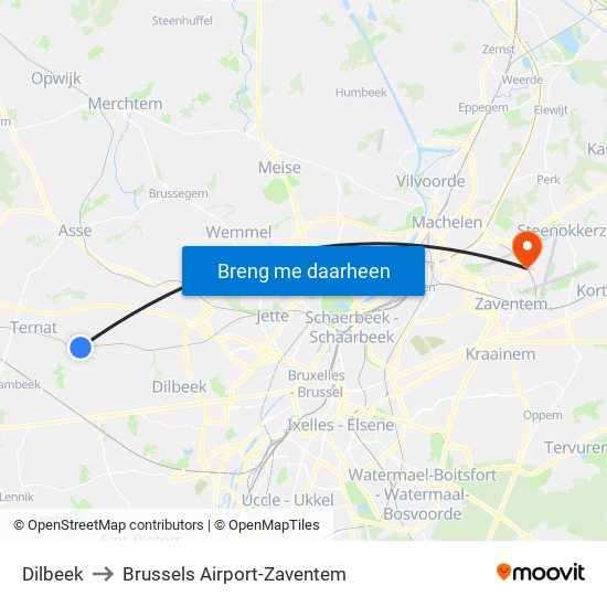 Dilbeek to Brussels Airport-Zaventem map