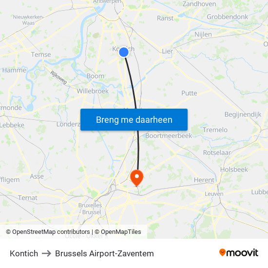 Kontich to Brussels Airport-Zaventem map