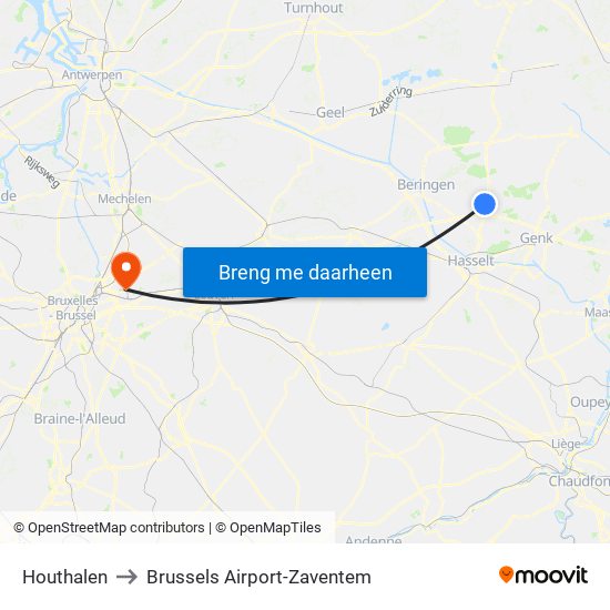 Houthalen to Brussels Airport-Zaventem map