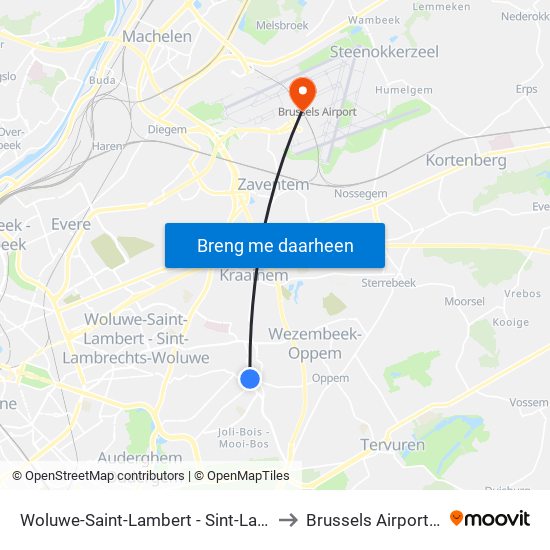 Woluwe-Saint-Lambert - Sint-Lambrechts-Woluwe to Brussels Airport-Zaventem map