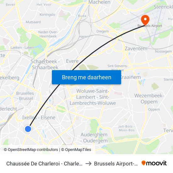 Chaussée De Charleroi - Charleroise Steenweg to Brussels Airport-Zaventem map