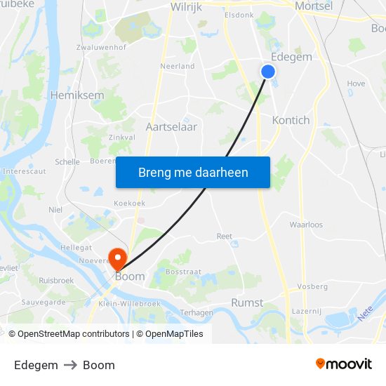 Edegem to Boom map