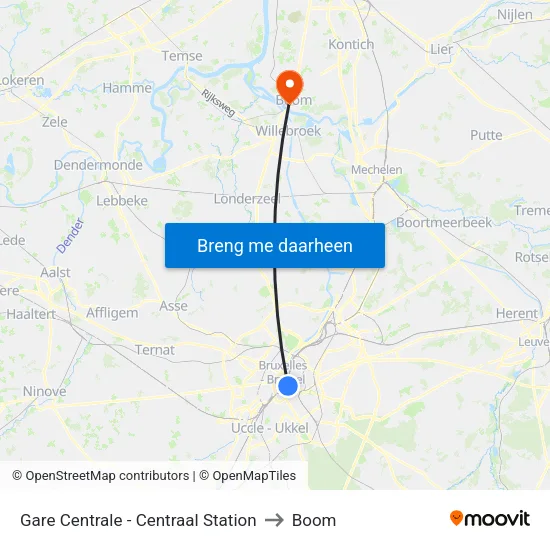Gare Centrale - Centraal Station to Boom map