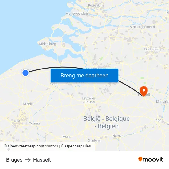 Bruges to Hasselt map