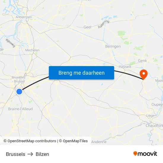 Brussels to Bilzen map