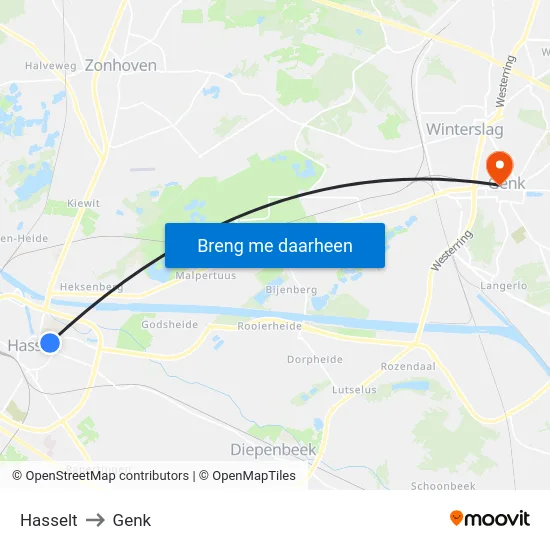 Hasselt to Genk map