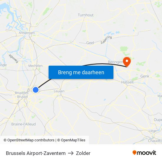 Brussels Airport-Zaventem to Zolder map