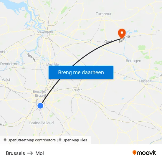 Brussels to Mol map