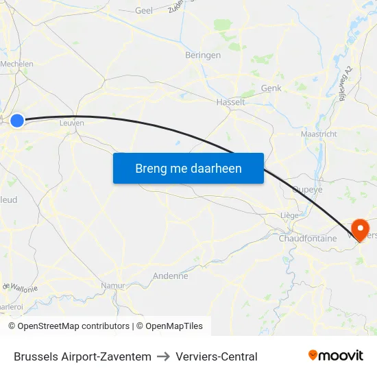 Brussels Airport-Zaventem to Verviers-Central map